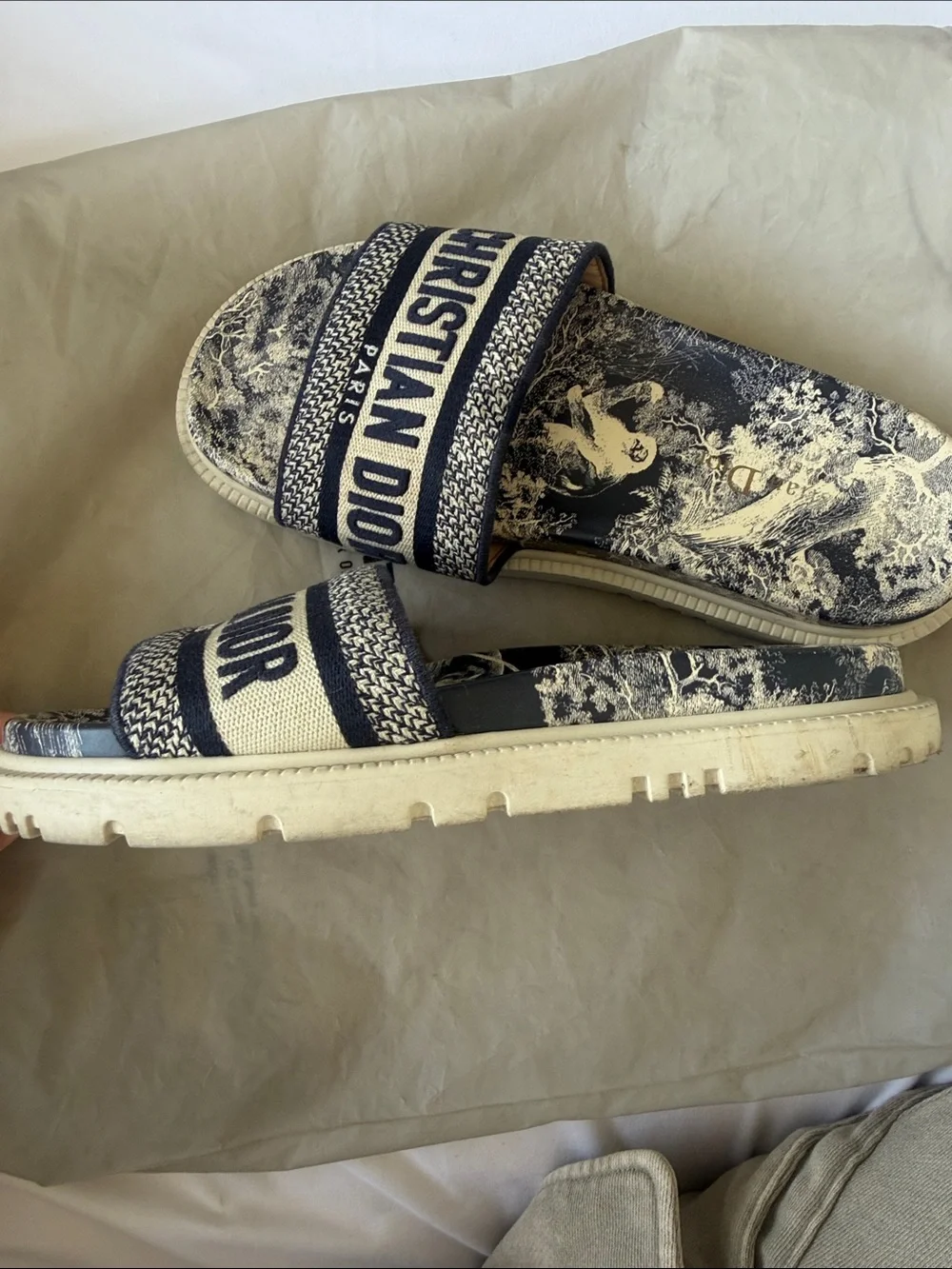 Dior Blue and White Toile Slide Sandals - Picture 2 of 3